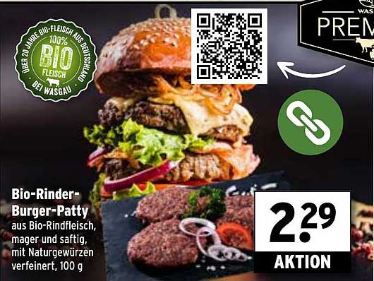 Bio-Rinder-Burger-Patty aus Bio-Rindfleisch, 100 g