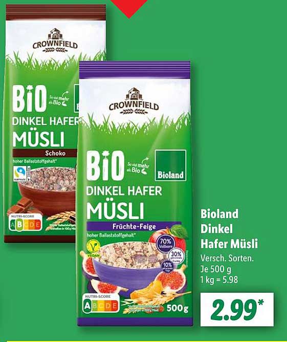 Bioland Dinkel Hafer Müsli - Verschiedene Sorten