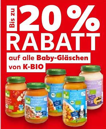 Bis zu 20 % Rabatt auf alle Baby-Gläschen von K-BIO