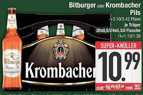Bitburger oder Krombacher Pils - Träger zu einem unschlagbaren Preis