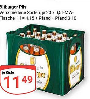 Bitburger Pils – 20 x 0,5 l MW-Flasche