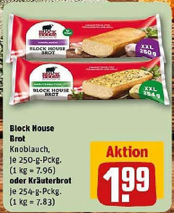 Block House Brot Knoblauch oder Kräuterbrot – 250g und 254g für nur 1,99 €