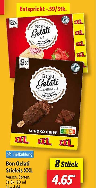 Bon Gelati Stieleis XXL – Verschiedene Sorten, 8 Stück