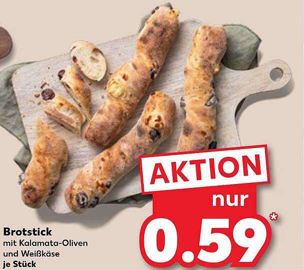 Brottstick mit Kalamata-Oliven und Weißkäse je Stück
