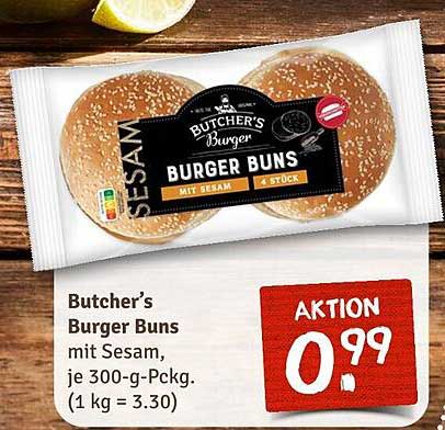 Butcher's Burger Buns mit Sesam, je 300-g-Pckg, 4 Stück