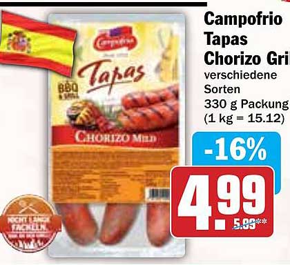 Campofrio Tapas Chorizo Grill verschiedene Sorten