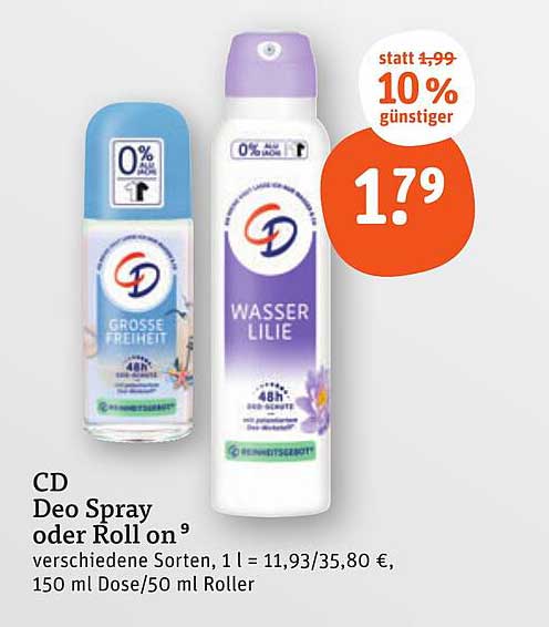 CD Deo Spray oder Roll on - Wasserlilie und Große Freiheit