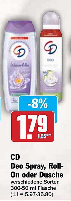 CD Deo Spray, Roll-On oder Dusche - verschiedene Sorten 300-50 ml Flasche
