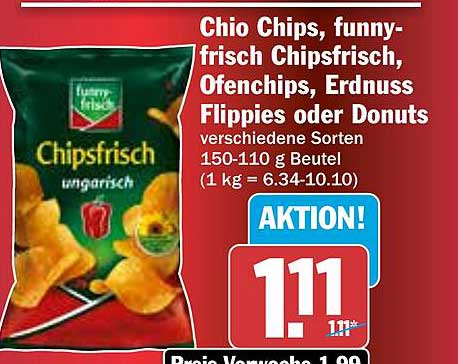 Chio Chips, funny-frisch Chipsfrisch, Ofenchips, Erdnuss Flippies oder Donuts - verschiedene Sorten