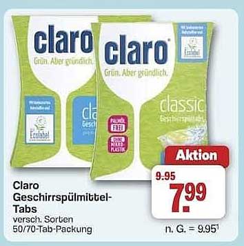 Claro Geschirrspülmittel-Tabs 50/70-Tabs-Packung - Aktion!