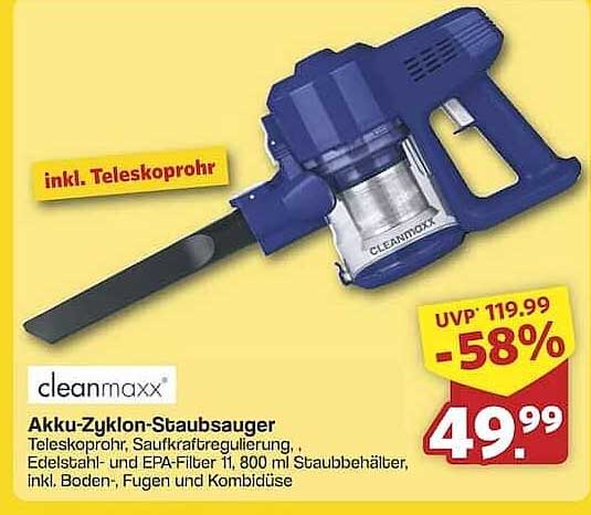 cleanmaxx Akku-Zyklon-Staubsauger mit Teleskoprohr