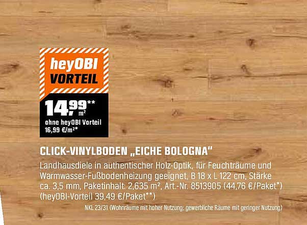 CLICK-VINYLBODEN „EICHE BOLOGNA“