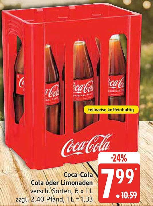 Coca-Cola Cola oder Limonaden 6 x 1 L für nur 7,99 €