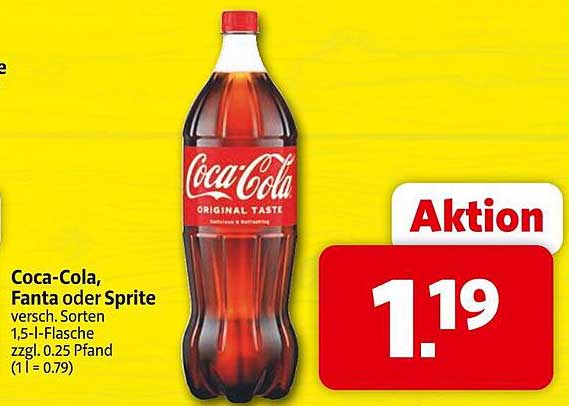 Coca-Cola, Fanta oder Sprite 1,5-Liter-Flasche