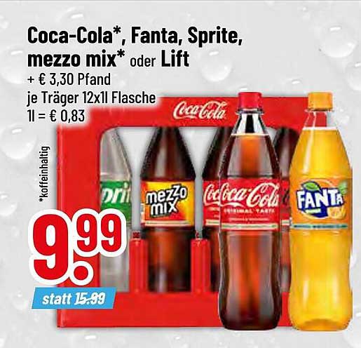 Coca-Cola*, Fanta, Sprite, mezzo mix* oder Lift – Träger 12x1l Flasche