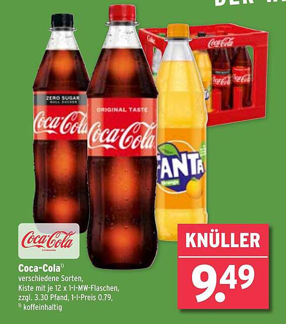 Coca-Cola verschiedene Sorten, Kiste mit je 12 x 1-l-MW-Flaschen