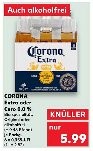 CORONA Extra oder Cero 0.0 % Bierspezialität, Original oder alkoholfrei