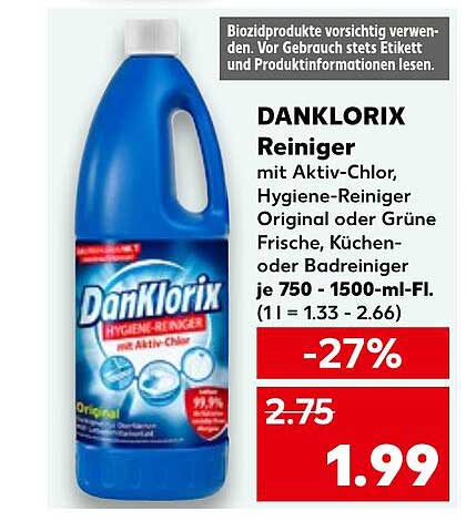 DANKLORIX Reiniger mit Aktiv-Chlor, Hygiene-Reiniger Original oder Grüne Frische