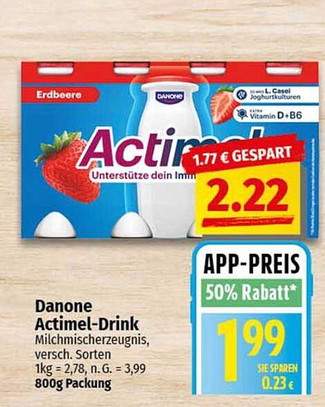Danone Actimel-Drink, 800g Packung - Erdbeere