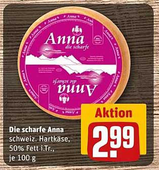 Die scharfe Anna schweiz. Hartkäse, 50% Fett i.Tr., je 100 g