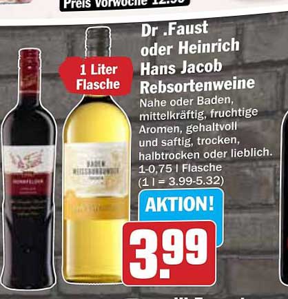 Dr. Faust oder Heinrich Hans Jacob Rebsortenweine 1 Liter Flasche