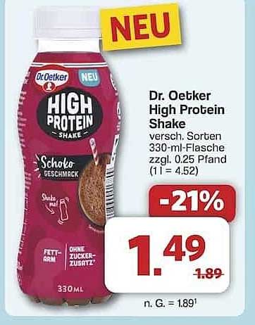 Dr. Oetker High Protein Shake, verschiedene Sorten 330-ml-Flasche