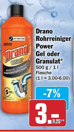 Drano Rohrreiniger Power Gel oder Granulat 500 g / 1 l Flasche