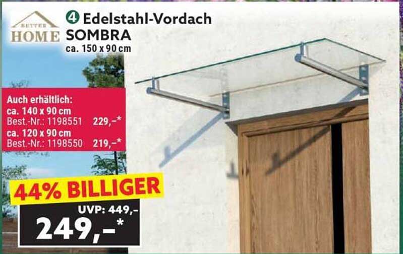 Edelstahl-Vordach SOMBRA 150 x 90 cm