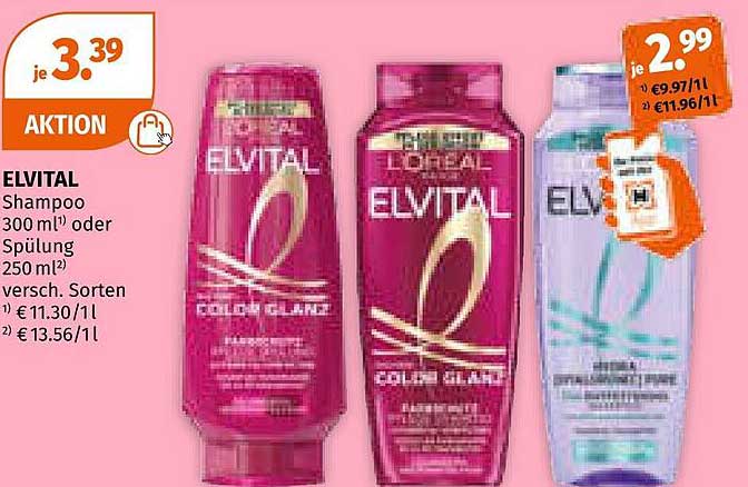 ELVITAL Shampoo 300 ml oder Spülung 250 ml - Verschiedene Sorten
