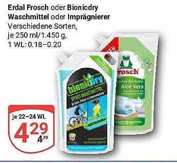 Erdal Frosch oder Bionicdry Waschmittel oder Imprägnierer, verschiedene Sorten, je 250 ml/1.450 g