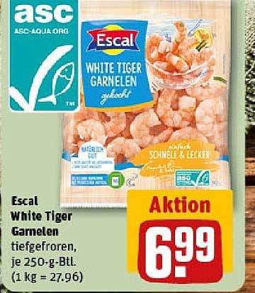 Escal White Tiger Garnelen, tiefgefroren, je 250-g-Btl.