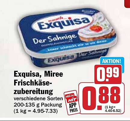 Exquisa, Mirée Frischkäse-Zubereitung verschiedene Sorten 200-135 g Packung