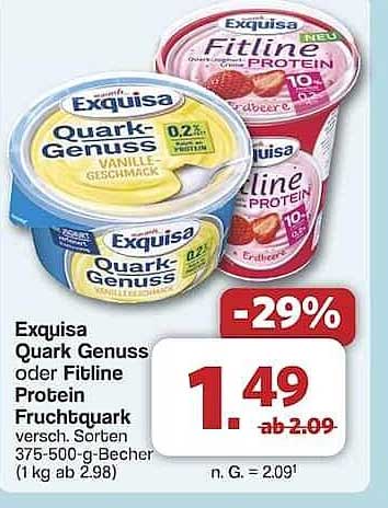 Exquisa Quark Genuss oder Fitline Protein Fruchtquark 375-500-g-Becher