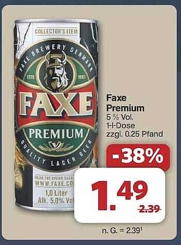 Faxe Premium Lagerbier 1L Dose - 38% sparen!