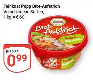 Feinkost Popp Brot-Aufstrich - Verschiedene Sorten, 150 g für nur 0,99 €
