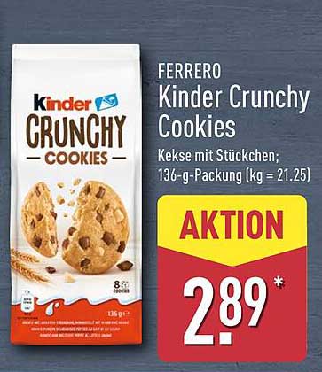 FERRERO Kinder Crunchy Cookies; Kekse mit Stückchen; 136-g-Packung (kg = 21.25)
