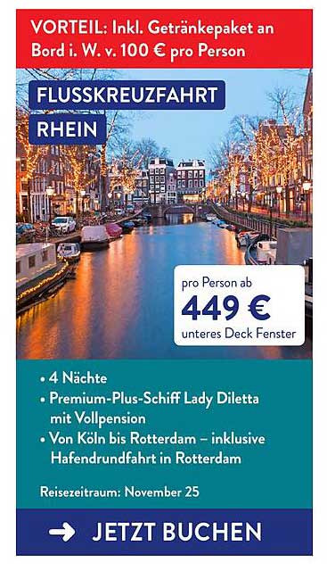 Flusskreuzfahrt Rhein – 4 Nächte auf der Lady Diletta