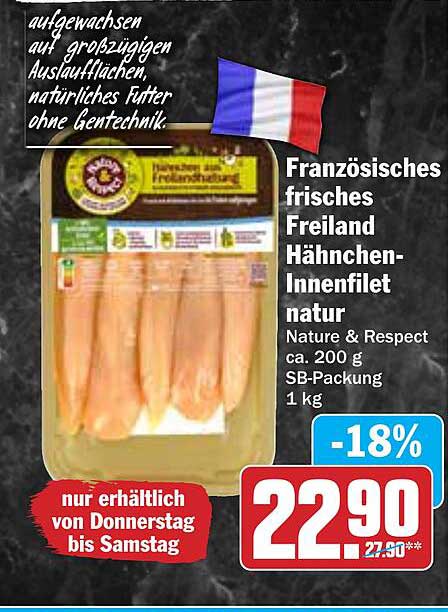 Französisches frisches Freiland Hähnchen-Innenfilet natur