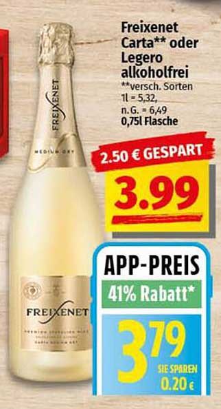 Freixenet Carta oder Legero alkoholfrei 0,75l Flasche