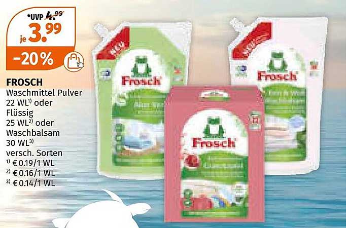 Frosch Waschmittel Pulver 22 WL oder Flüssig 25 WL oder Waschbalsam 30 WL – verschiedene Sorten