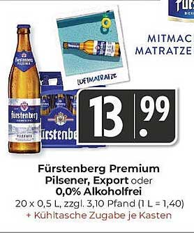 Fürstenberg Premium Pilsener, Export oder 0,0% Alkoholfrei – Kastenangebot!