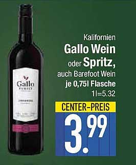 Gallo Wein oder Spritz, auch Barefoot Wein je 0,75l Flasche