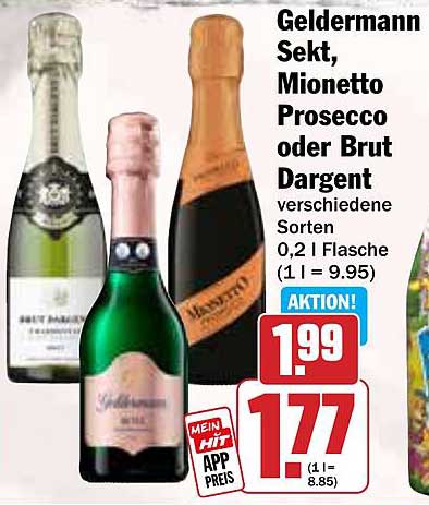 Geldermann Sekt, Mionetto Prosecco oder Brut Dargent – verschiedene Sorten