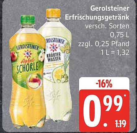 Gerolsteiner Erfrischungsgetränk verschiedene Sorten 0,75 L