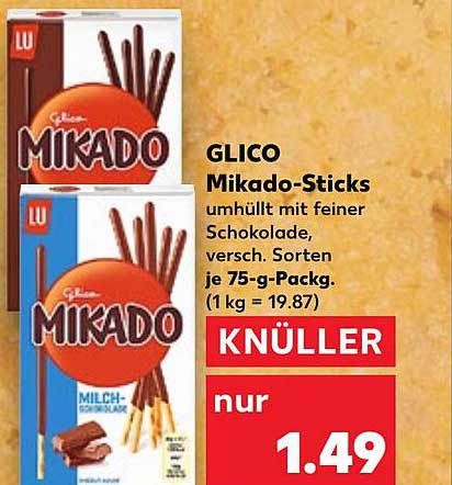 GLICO Mikado-Sticks umhüllt mit feiner Schokolade, verschiedenste Sorten, je 75-g-Pack.
