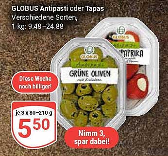 GLOBUS Antipasti oder Tapas – verschiedene Sorten, 1 kg: 9,48 – 24,88