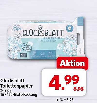 Glücksbblatt Toilettenpapier 3-lagig - 16 x 150-Blatt-Packung