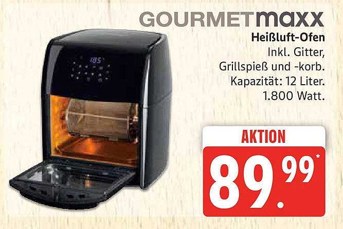 GOURMETmaxx Heißluft-Ofen inkl. Gitter, Grillspieß und -korb, Kapazität: 12 Liter, 1.800 Watt