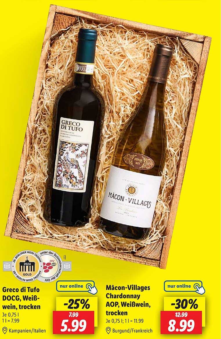 Greco di Tufo DOCG, Weißwein, trocken & Mâcon-Villages Chardonnay AOP, Weißwein, trocken