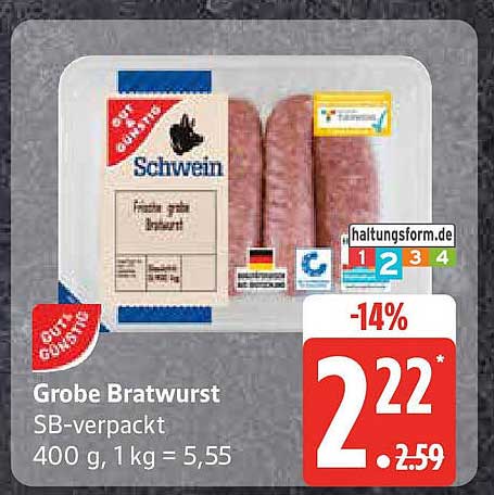 Grobe Bratwurst SB-verpackt 400 g
